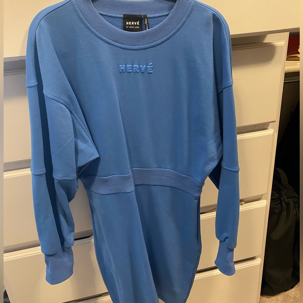 Herve Leger light blue knee-length dress with long cuffed sleeves
